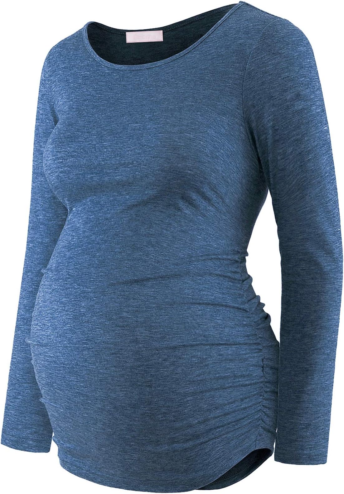 Maternity Shirt Long Sleeve Basic Top Ruch Sides Bodycon Tshirt for Pregnant Women