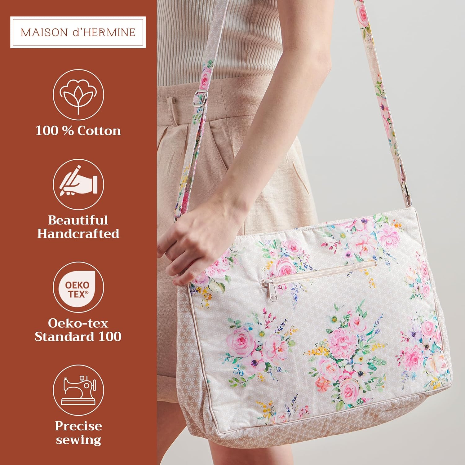 Maison d' Hermine Hand Bag Cotton Adjustable Shoulder Strap Cross Body Bag purse Zippered & Slip Pockets Valentines Day Gifts - Image 3