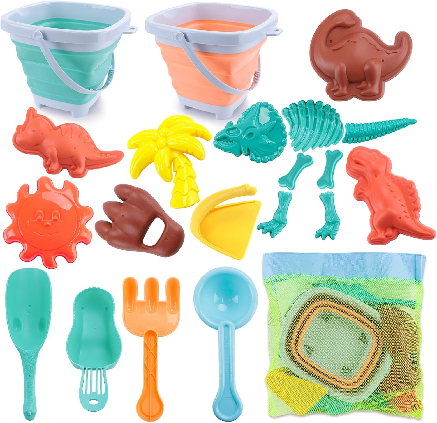 SelfTek 21 Pcs Beach Toys Set for Kids Play Sand Toys with Collapsible