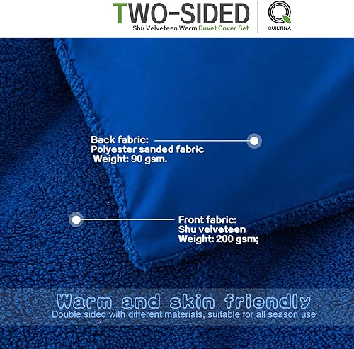 Miniatura 4 de QUILTINA Shu - Juego de funda de edredón cálida de terciopelo con 1 funda de almohada, tamaño individual, funda de edredón de lujo de forro polar