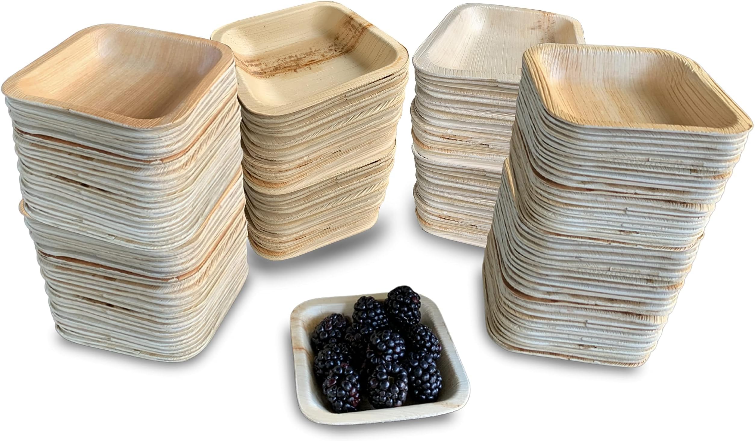 Raj Bamboo Disposable Heavy Duty 4" Square Bowls 200 Pack | Strong Bamboo Plates like Bamboo Bowls for weddings, parties, BBQs, picnics, camping, Home use, lunch & dinner