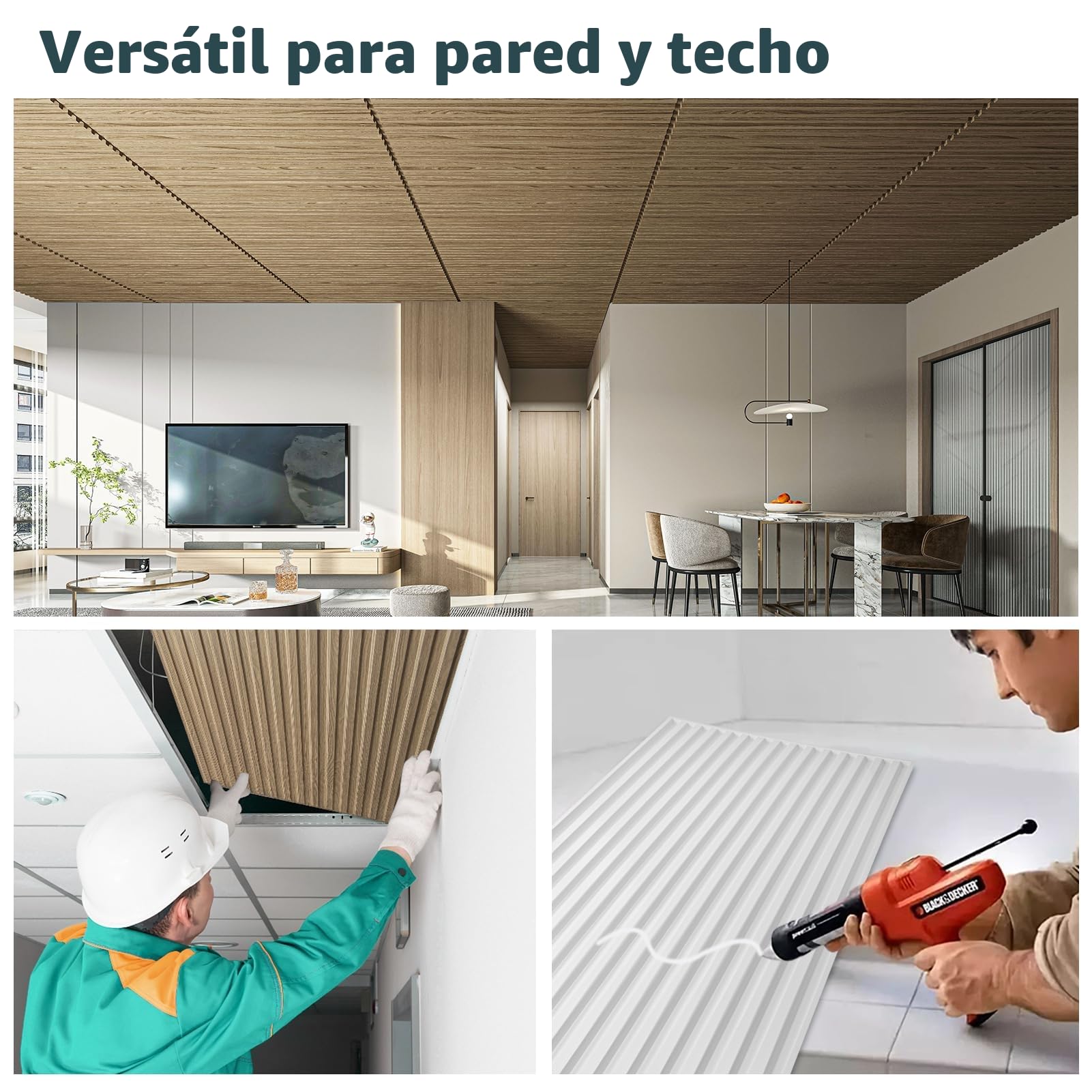 Art3d 6 piezas 3D paneles de pared PVC azulejos de techo listones de diseño decoración de la pared interior 120x60 cm (2x4 FT) decorativo suspendido azulejos de techo nogal 4,4 ㎡