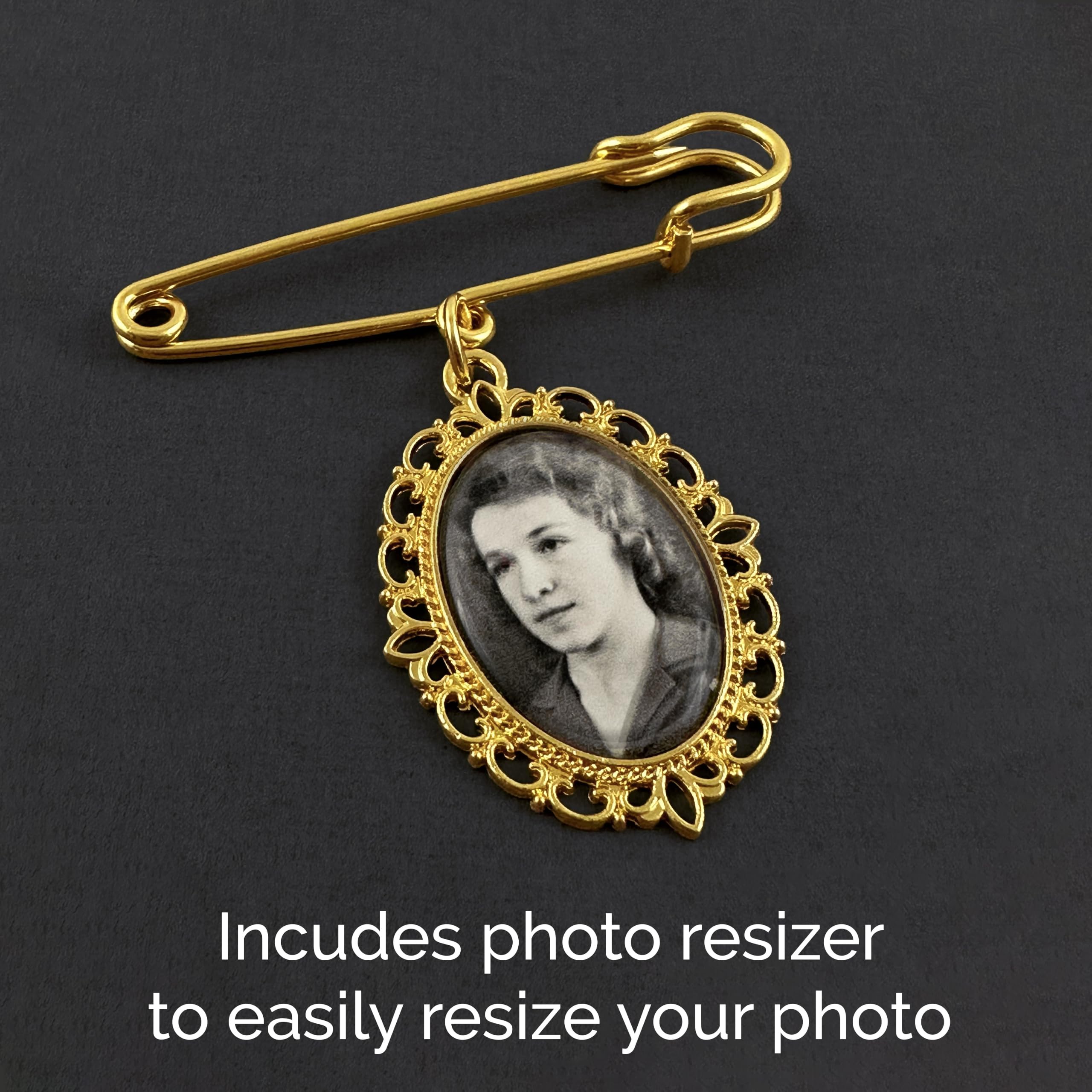 Goldener Hochzeitsstrauß, Foto-Charm-Anstecknadel für Brautstrauß oder Ansteckblumen, Gedenkstätte für Mutter, Vater der Braut oder des Bräutigams, Hochzeitszubehör