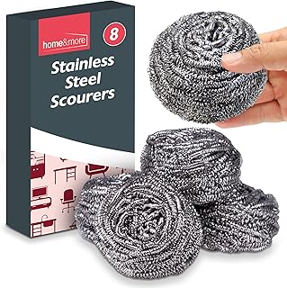 8pk Stainless Steel Scourer | Metal Scourer for Heavy Duty Cleaning | 6cm x 6cm | Thick & Strong Wire Scourer | Wire Wool Cleaning Pads | Tough Re-Usable Scourers