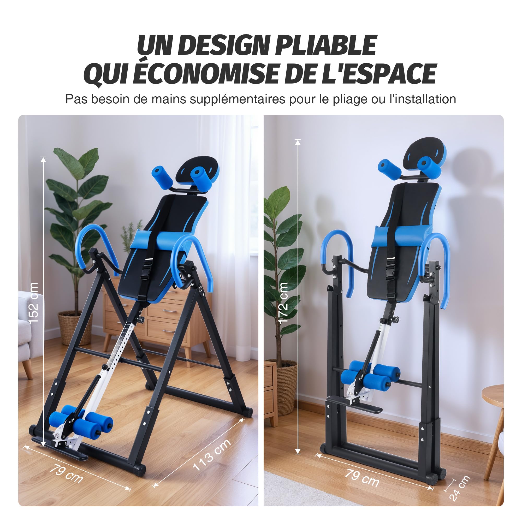 ZELUS Table d'Inversion Pliable Réglable Équipement pour de Gymnastique à Domicile Entraînement par Gravité pour la Thérapie Naturelle de Soulagement des Douleurs du Dos