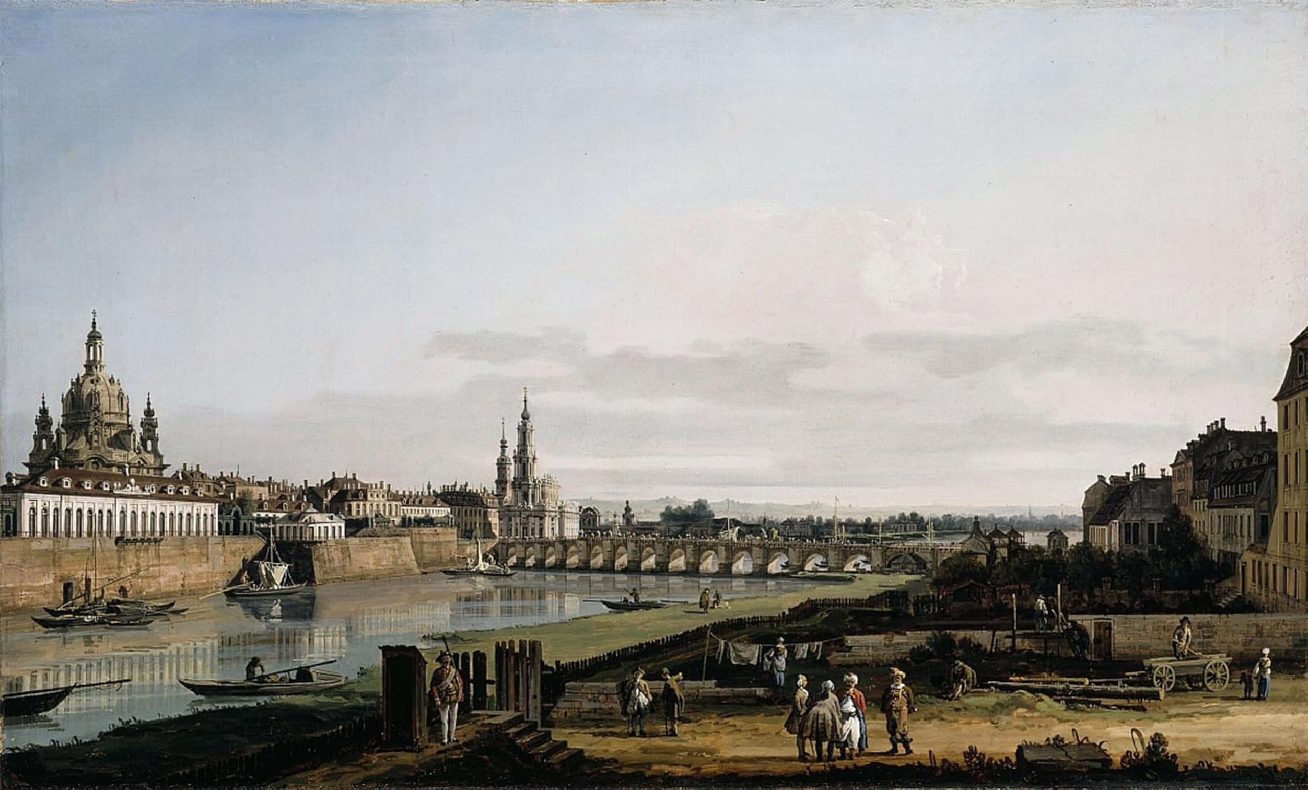 HRJUBWREE Oil Painting Prints on Canvas Painting Picture Dresden From the Right Bank of the Elbe with the Augustus Bridge by Bernardo Bellotto Artwork Canvas Prints for Home Decor 60x90cm