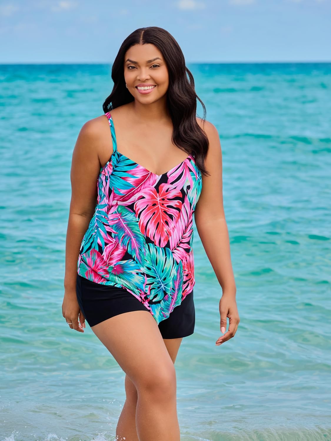 Women's Full Tummy Control Hank Swim Romper with Removable Cups and Adjustable Straps