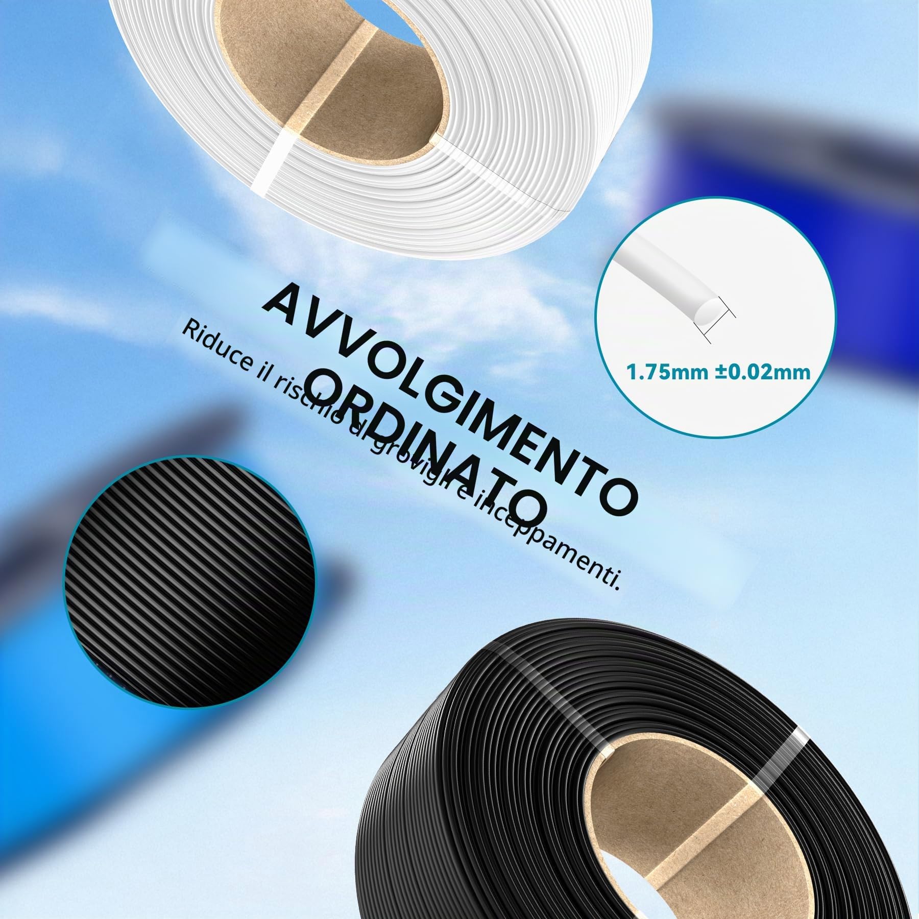 SUNLU CMYK PLA filamento Refill 1,75 mm, filamento per stampante 3D PLA adatto per Bambu e SUNLU, terza bobina riutilizzabile, bobina da 1 kg,confezione da 4,(Bianco+Magenta+Giallo+Ciano)