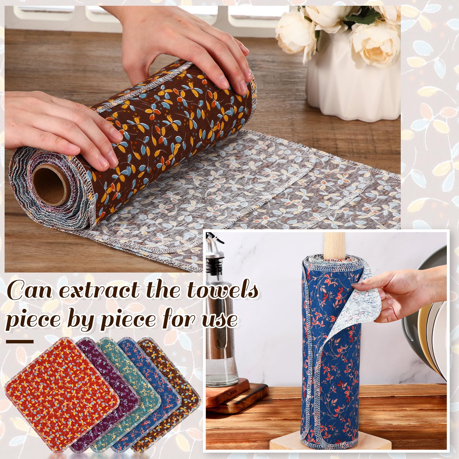 VitalCozy 25 toallas de papel reutilizables, toallas de algodón reutilizables, toallas de papel para inodoro, absorbentes, lavables, con rollo, paño de cocina para cocina, paños de cocina sin papel