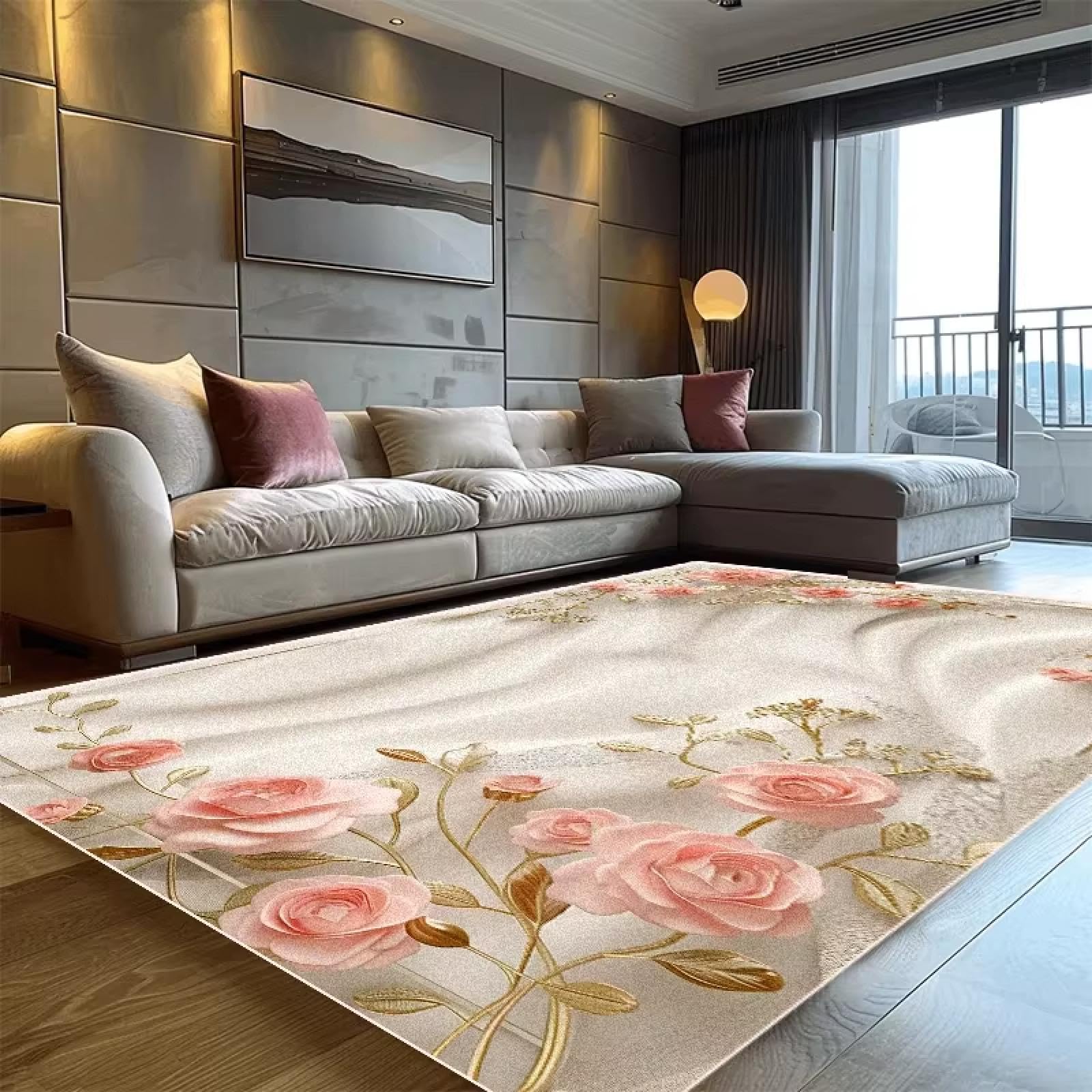Alfombra para sala de estar dormitorio grande y pasillos rosa