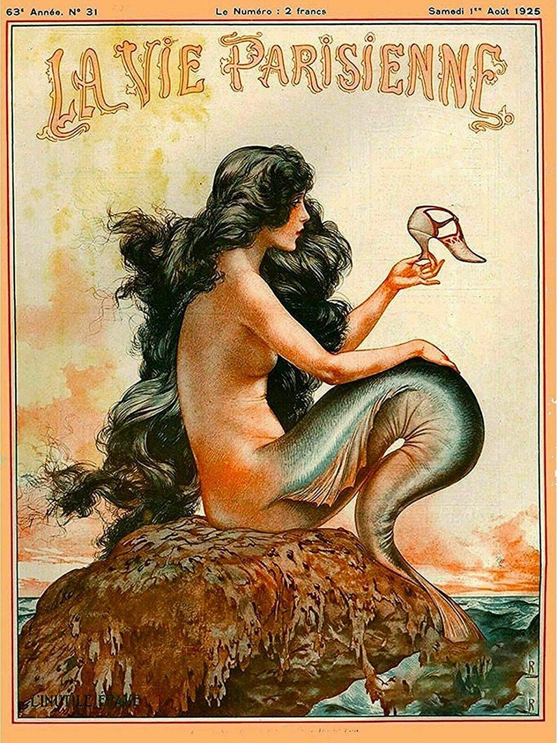 RIFOSA 12"x16" Parisienne Mermaid French Nouveau Vintage Metal Wall Sign Plaque Decor Pub Club Cafe Bar Home Wall Art Decoration Poster