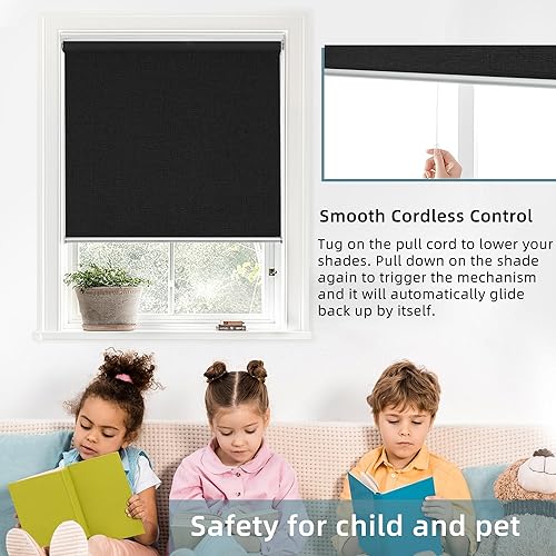 Miniatura 65 de ChrisDowa Persianas enrollables 100% oscurecedoras sin cadena, con tela jacquard a rayas, aislamiento térmico, protección UV, persianas opacas