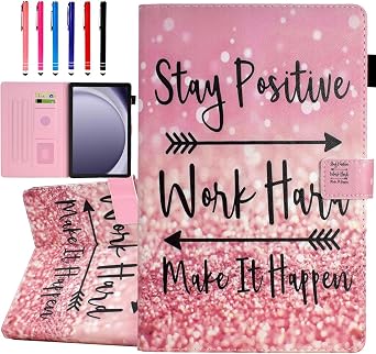 Case for Galaxy Tab A11+ Plus 2026/ A9 Plus 2024 11-Inch, Funut PU Leather Folio Cover Multi-Angle Stand with Auto Wake/Sleep Case for Samsung Galaxy Tab A9 Plus/A9+ Tablet, Pink Stay Positive