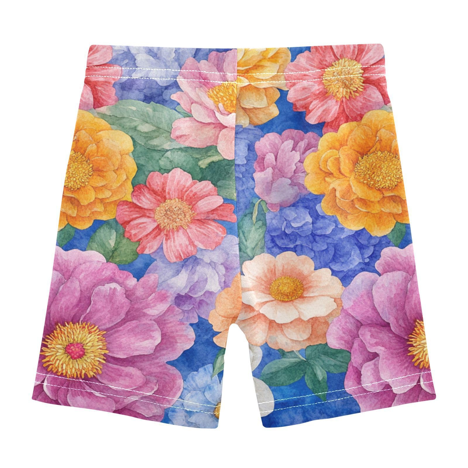 Shorts for Toddler Girls Stretchy Cotton Romper Shorts Summer Clothes for Vacation 4T Flowers Peonies Zinnia Lily
