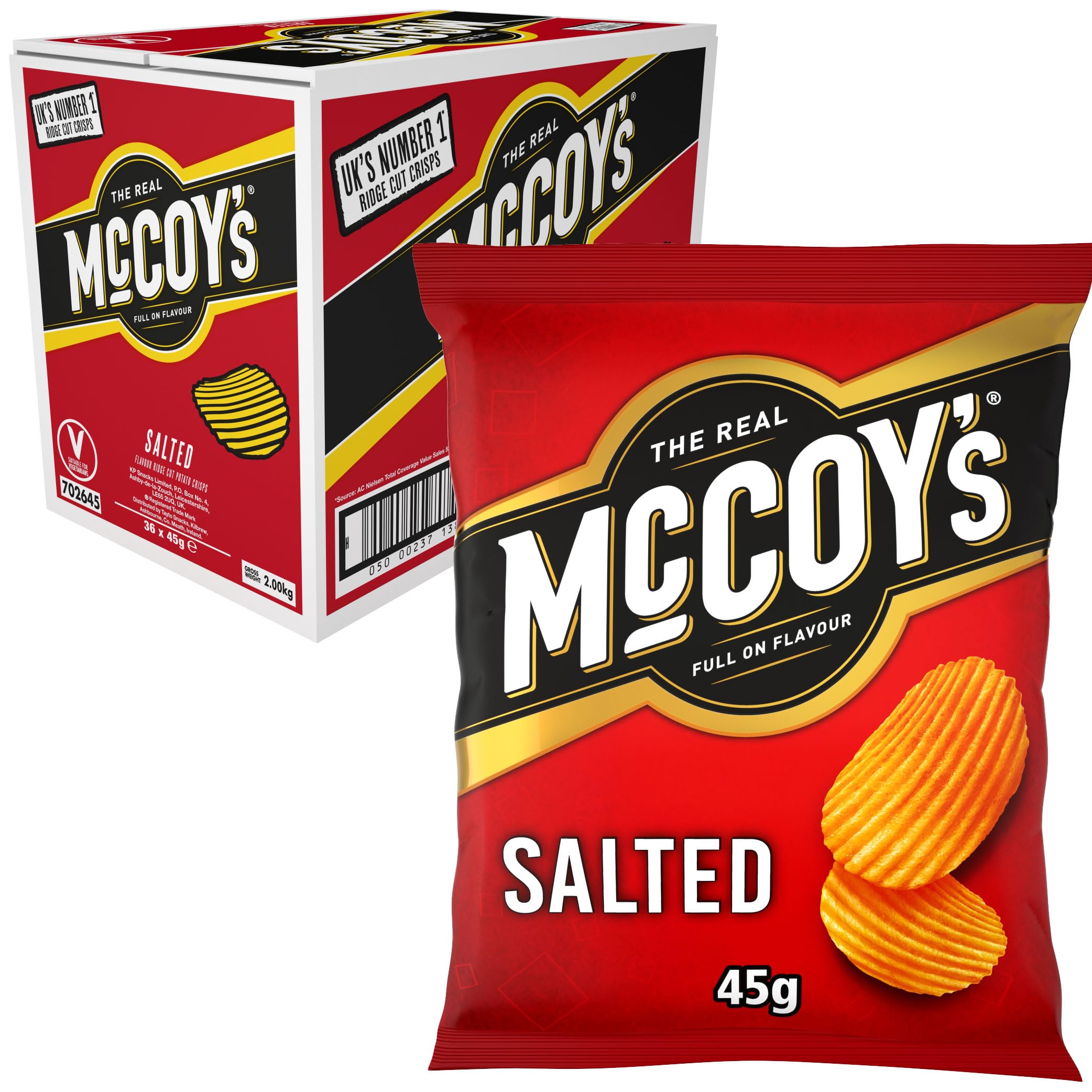 McCoys Salted Grab Bag Crisps 45g (Multipack BOX of 36) - Fully loaded with flavour, iconic ridged crisp, unmistakable crunch.