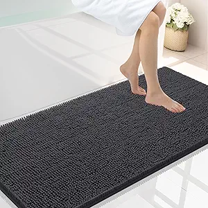 Smiry Luxury Chenille Bathroom Rugs 40x24, Extra Soft and Absorbent Shaggy Bath Mat, Machine Washable, Non-Slip Plush Carpet Runner for Tub, Shower, and Floor, Home Decor Accessories, Charcoal Grey