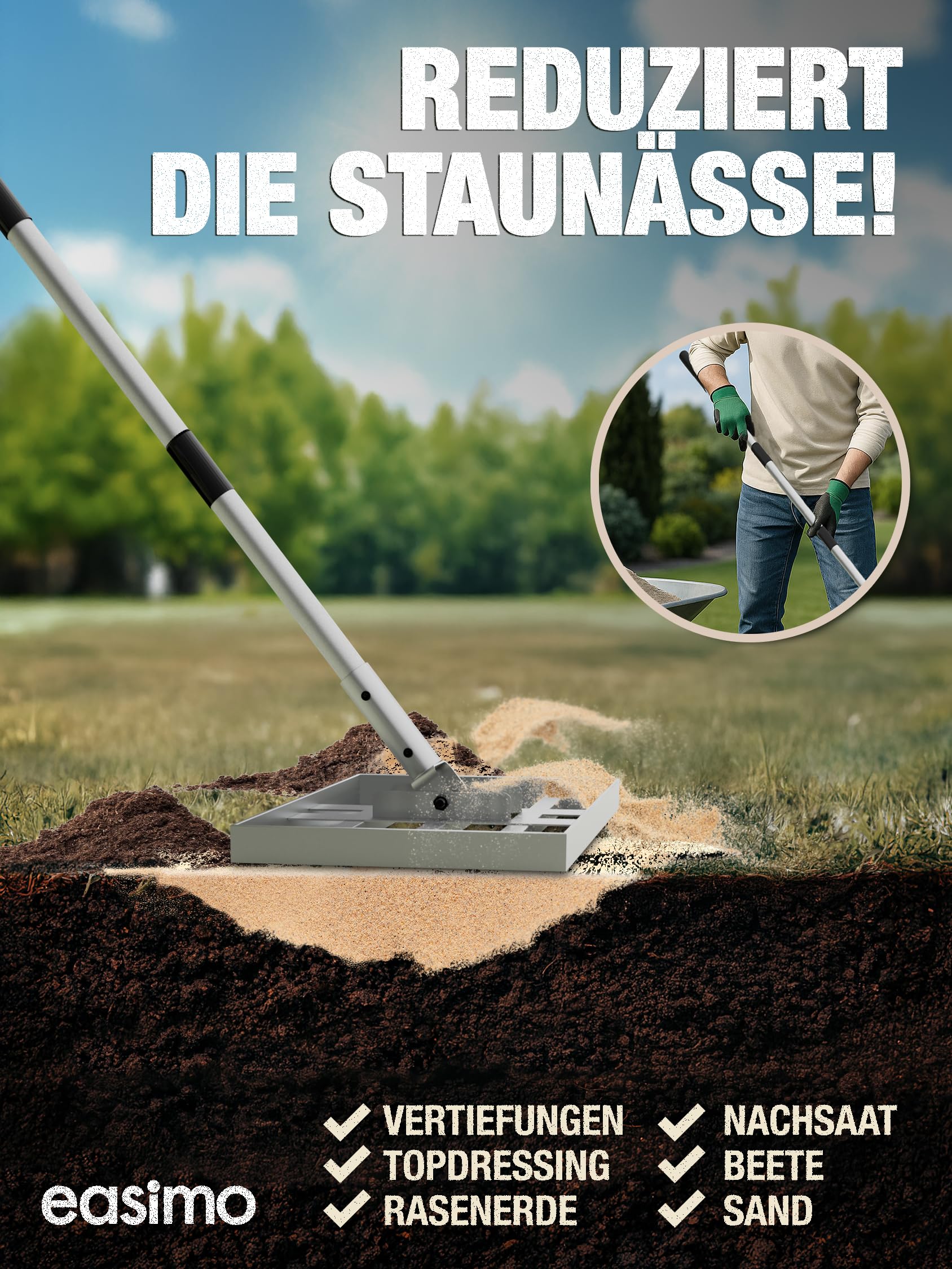 Rasen Rakel 43x25 cm - Hochwertiges Rasenpflege | Werkzeug zur Bodenebenheit, Gartenpflege & Rasenpflege | Robuste Stahlkonstruktion