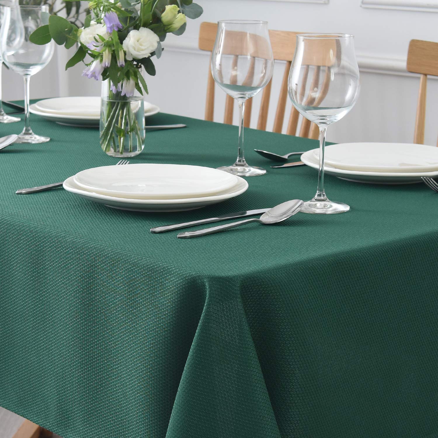 maxmill Jacquard Square Tablecloth Stain Resistant Spillproof Wrinkle Free Washable Soft Table Cloth, Fabric Table Cover for Dining Room, Indoor and Outdoor Use, 52 x 52 Inch, Hunter Green