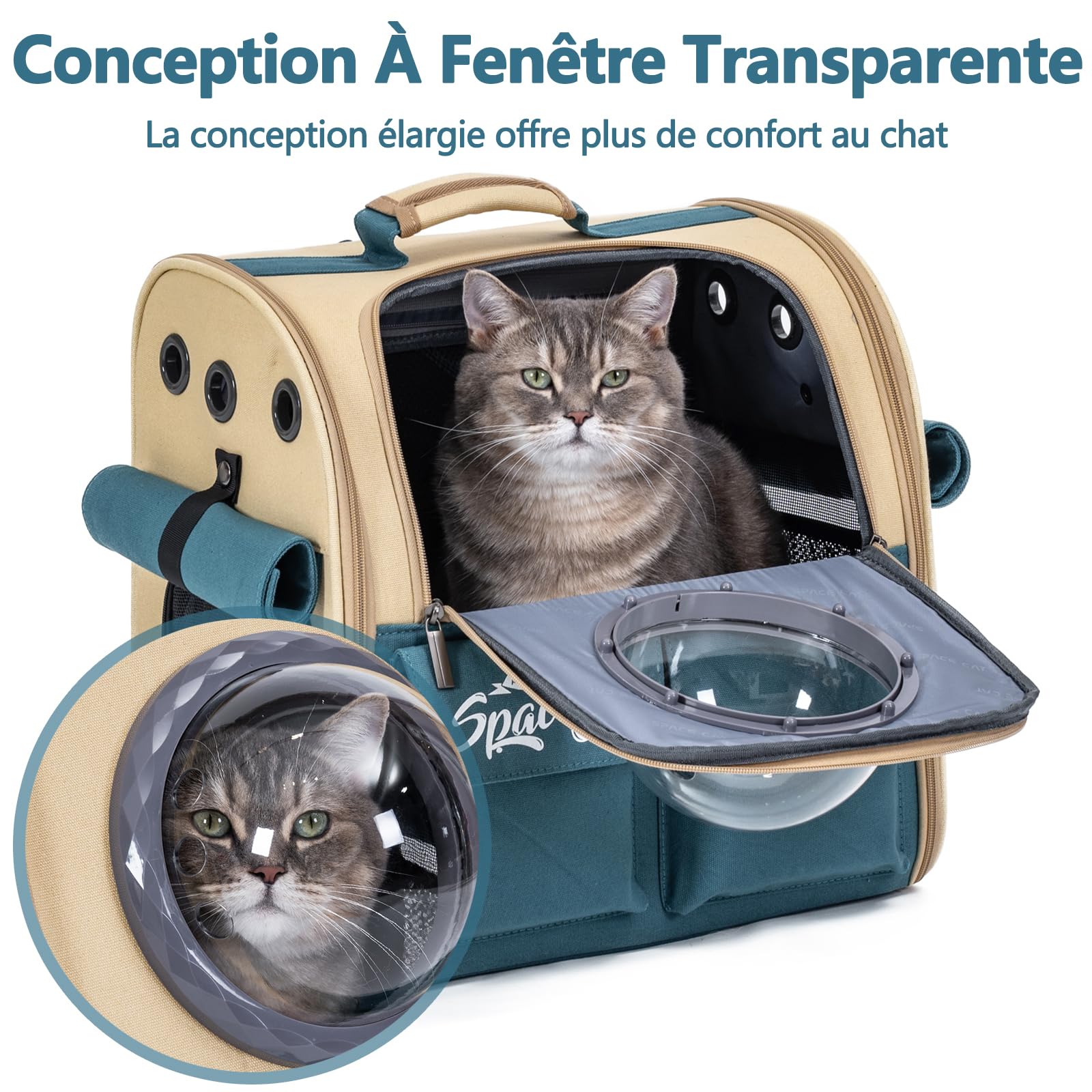 Galatée Sac à Dos Extensible pour Animaux De Compagnie, Sac à Dos pour Chat Et Chien Homologué pour Le Transport Aérien, pour Les Voyages, La Randonnée, Le Camping Et Les Activités De Plein Air(Kaki)