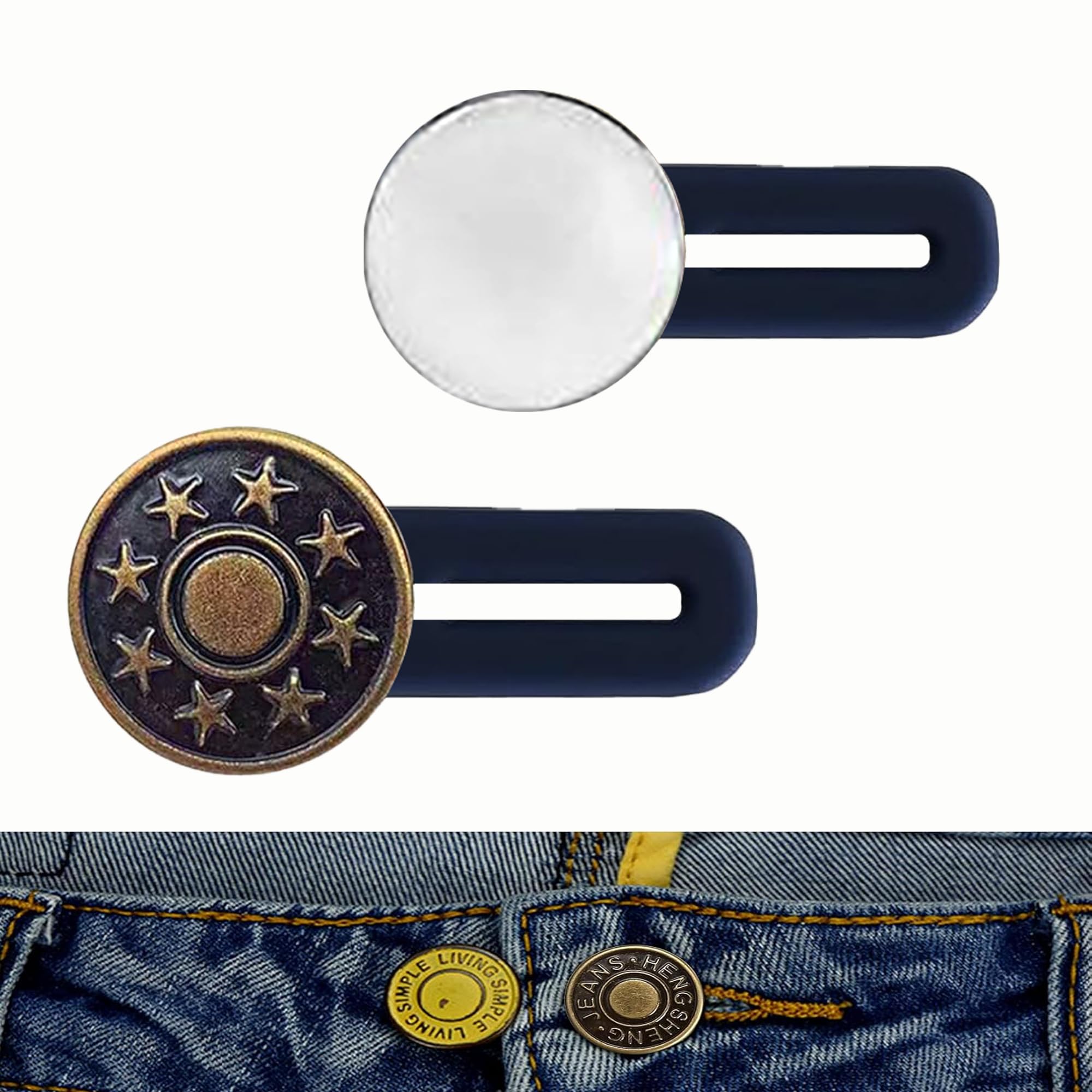 DHANGAR 2 PCS Button Extenders for Jeans, Pants Button Extender, Invisible Instant Waist Extenders for Pants for Women-Men, No Sewing Instant Skirt Extender, Waistband Expanders Adjustable Button