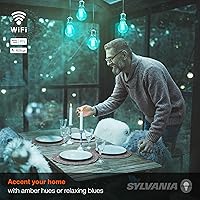 Vista 5 de Sylvania WiFi LED Smart A19 RGBW - Bombilla de filamento de color y acabado ámbar, 7 W eficiente, para Alexa/Google Assistant, 2000 K, no requiere