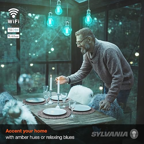 Miniatura 5 de Sylvania WiFi LED Smart A19 RGBW - Bombilla de filamento de color y acabado ámbar, 7 W eficiente, para AlexaGoogle Assistant, 2000 K, no requiere