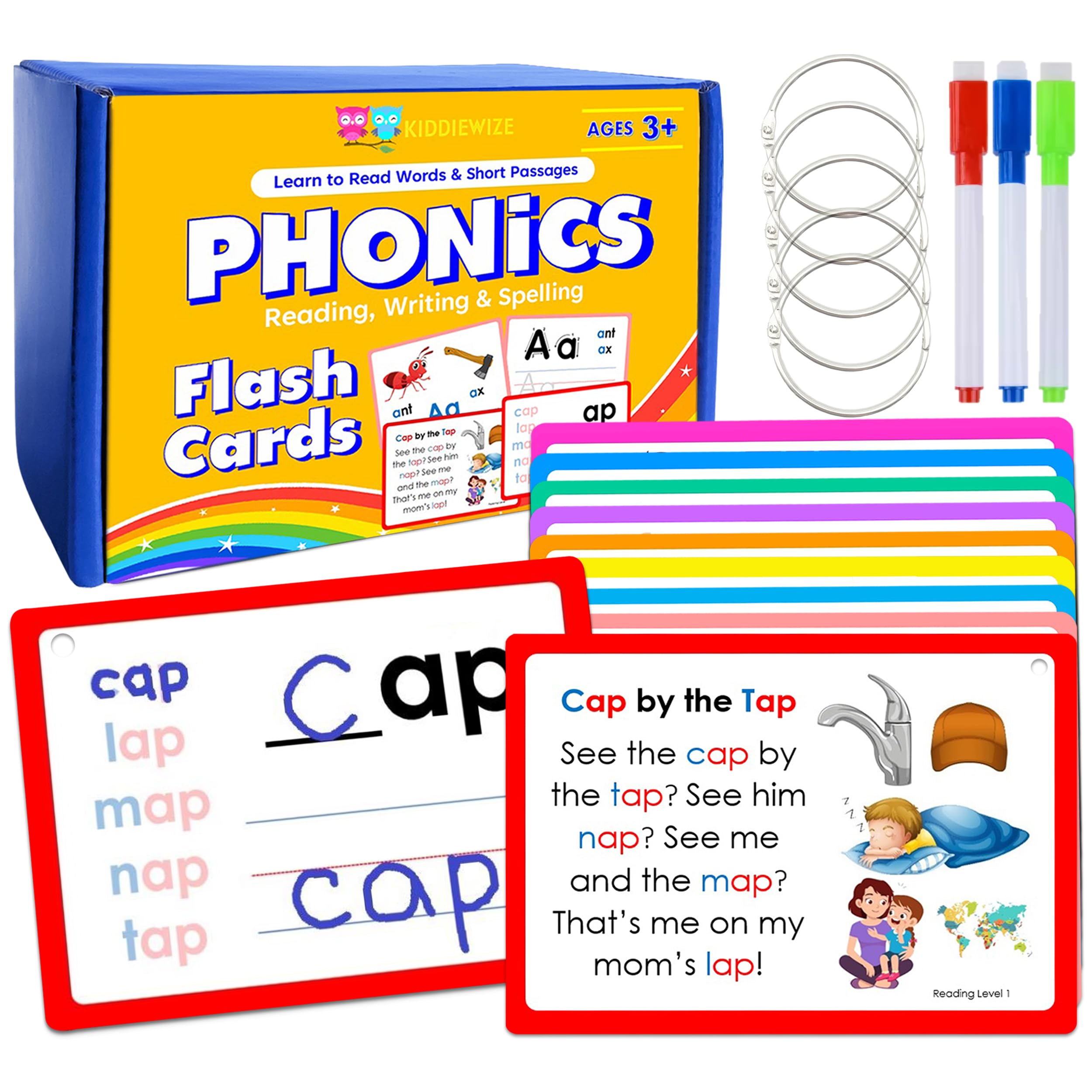 530 Reading Flash Cards for Kids with Decodable Passages, 154 Phonics Flash Cards, Learn to Read Write Spell Words, CVC Words, Blends and Digraphs Kindergarten, 1st Grade 2nd Grade Learning to Read