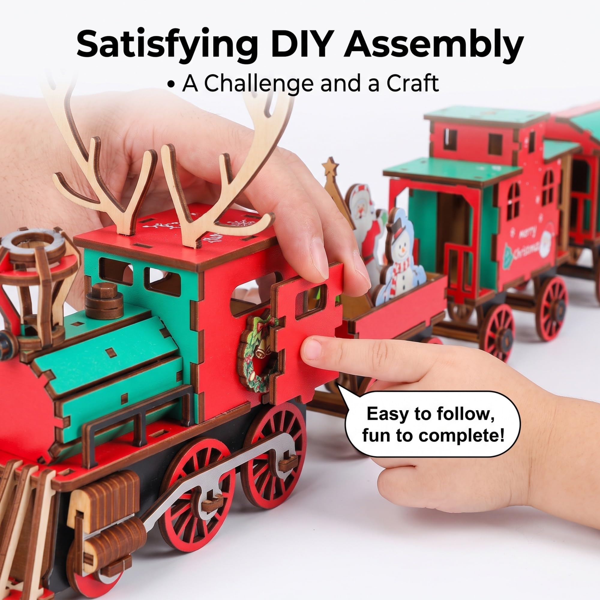Zestaw świątecznych drewnianych pociągów DIY Zestaw 3D do układania puzzli
