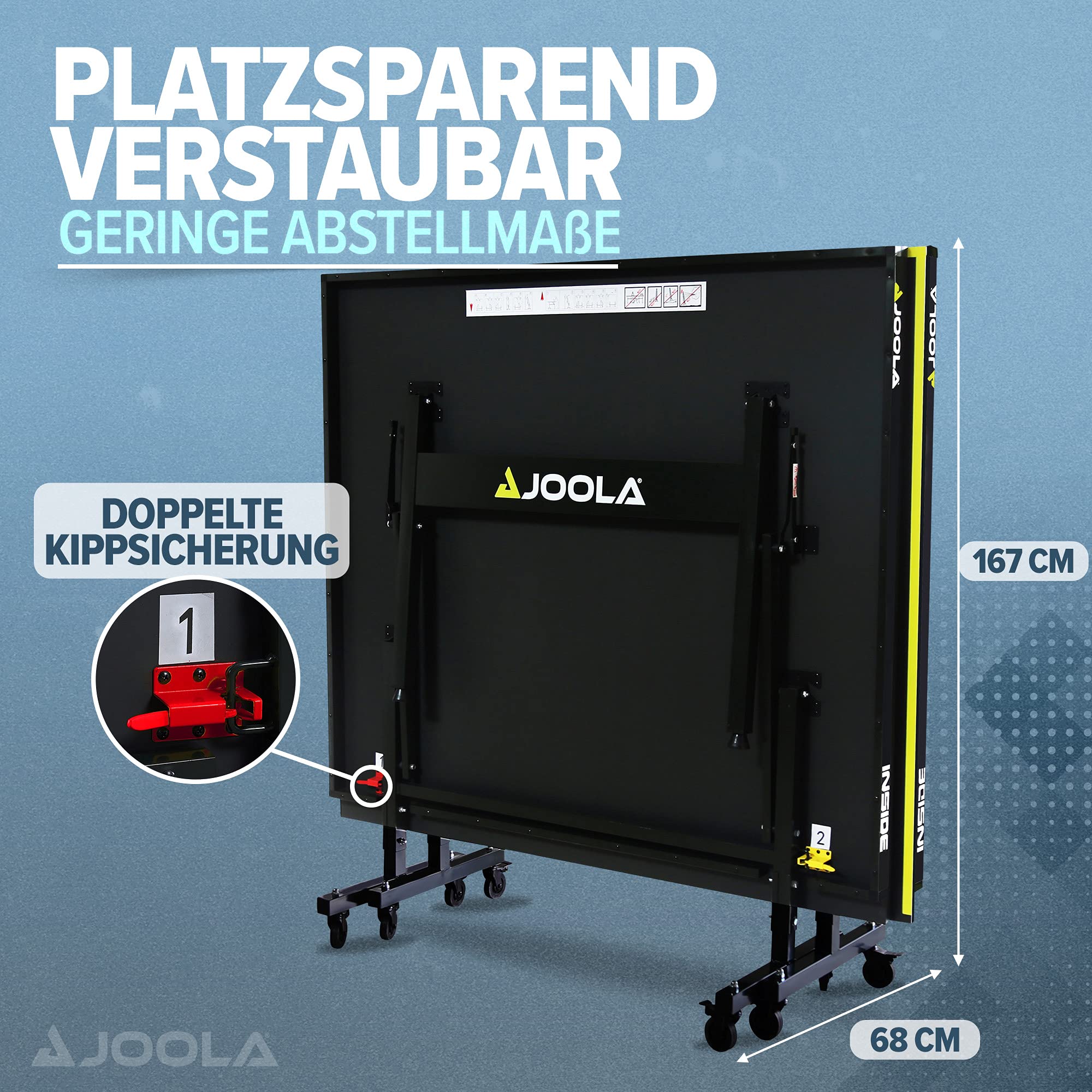 JOOLA Tischtennisplatte Inside J18 Tischtennistisch Indoor klappbares Untergestell & Tischtennis-Set Family, 4 Tischtennisschläger + 10 Tischtennisbälle + Tasche, ca. B 30 x H 8 x T 35 cm