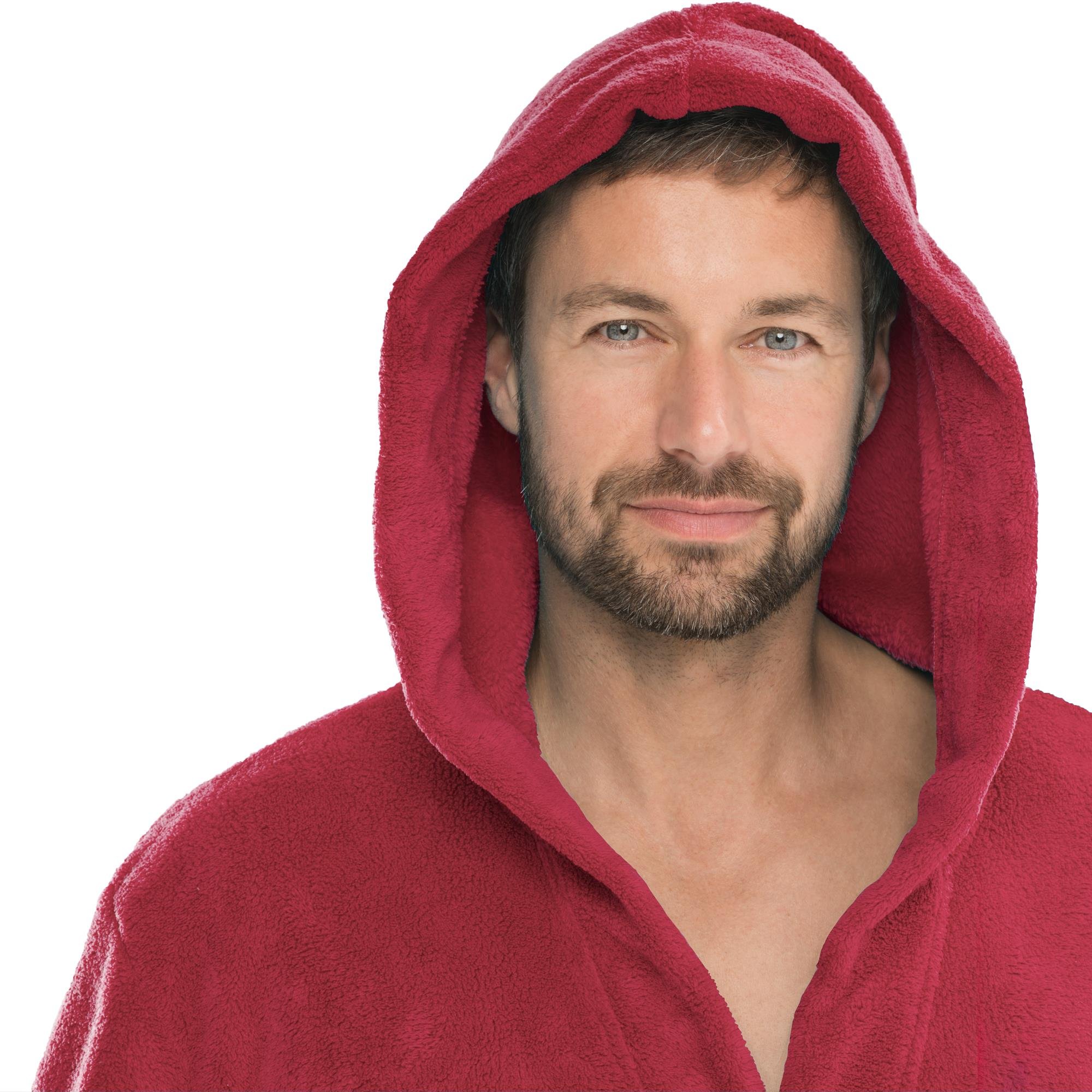 aqua-textil XS-XXXL Bademantel Kapuze Uni lang aufgesetzte Taschen Damen Herren Unisex Mikrofaser Kuschelfleece OEKO-TEX