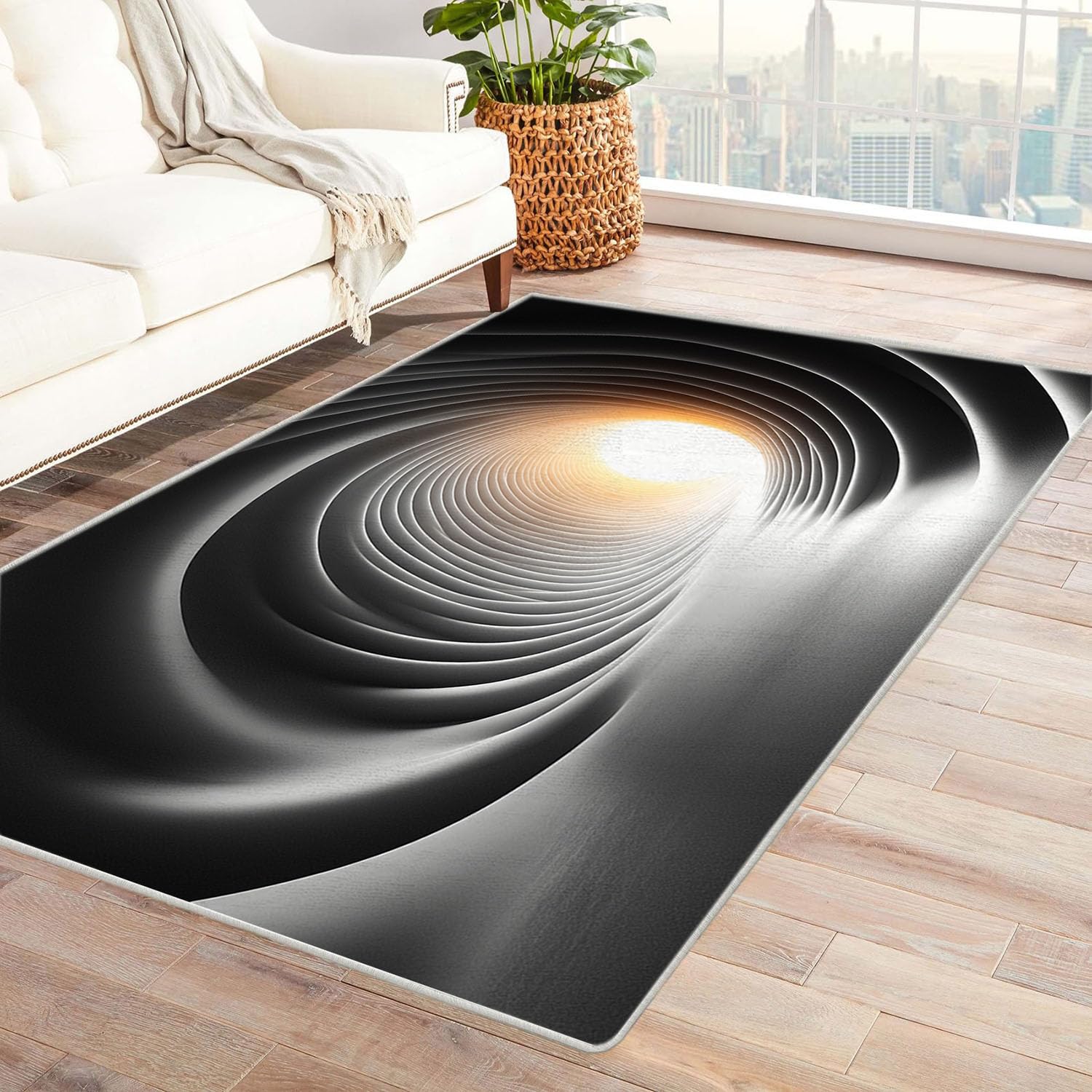 Grand tapis de salon abstrait noir et lavable pour sublimer la chambre