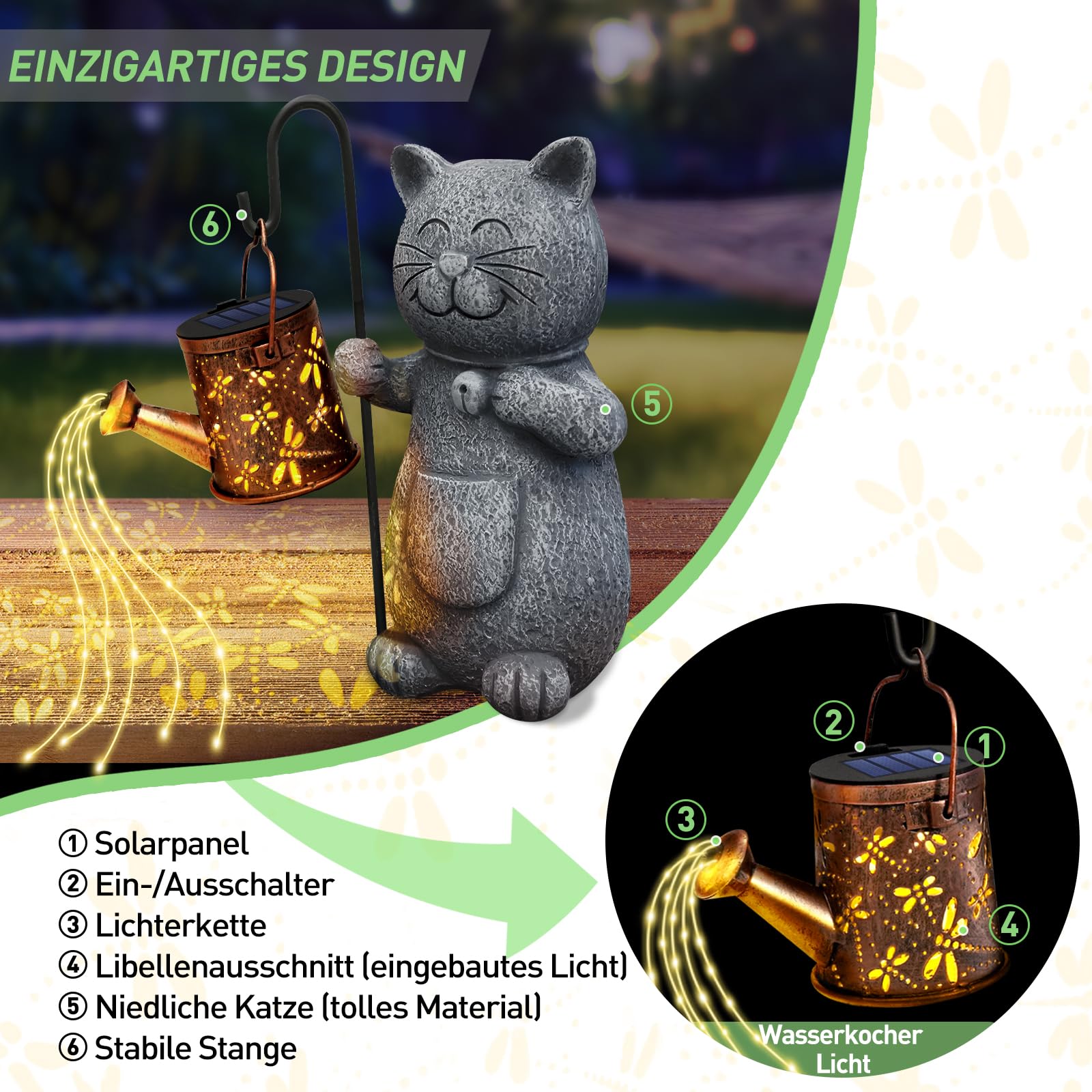Hinshark Geschenke für Frauen Mama, Katze Garten Deko Gartenstatuen mit Solar Laterne, Geburtstagsgeschenk für Frauen, Gartendeko für Draußen Wetterfest, Geschenke für Frauen Weihnachten