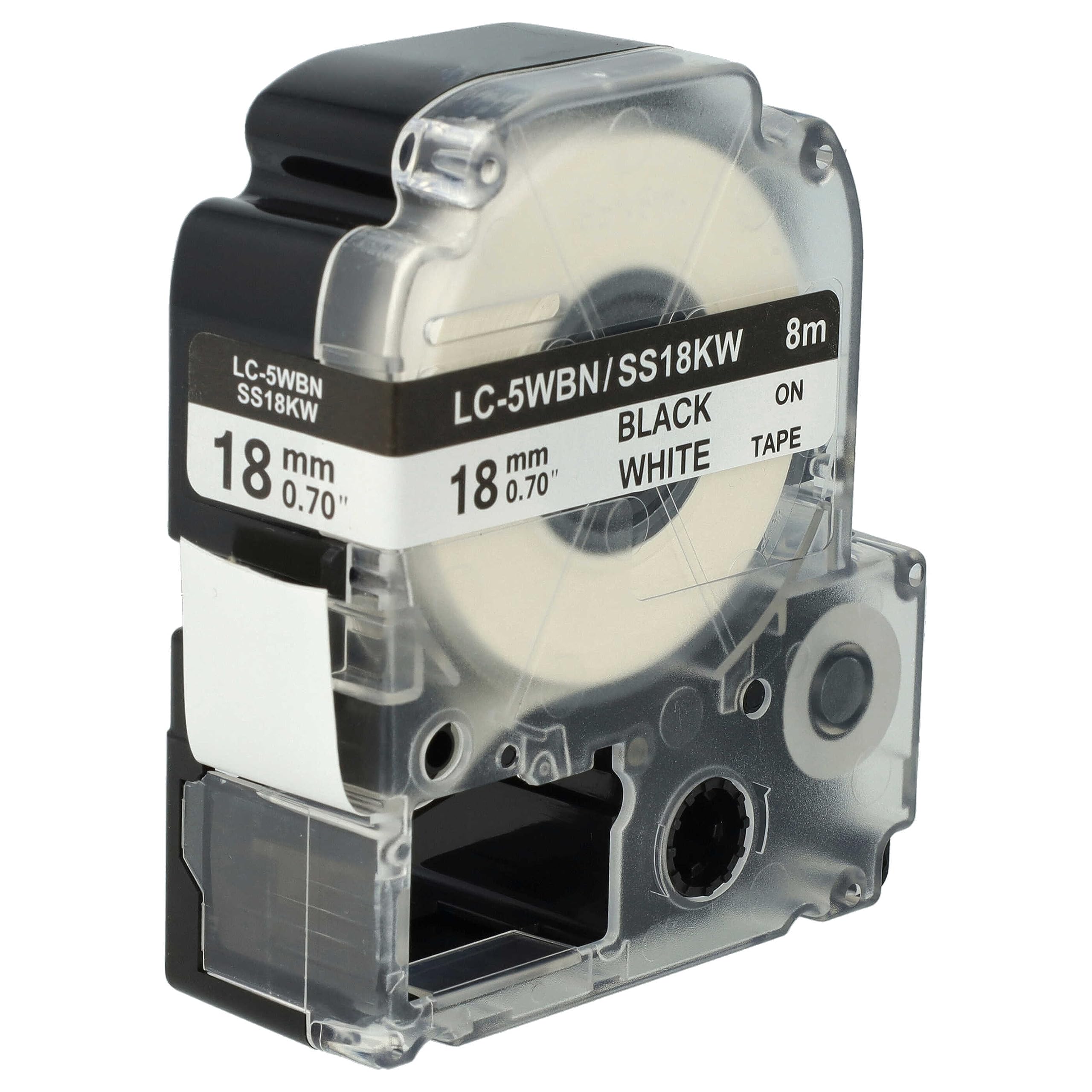 vhbw 50x cinta de escritura compatible con KingJim SR-PBW1, SR-RK1, SR6700D, SR750, SR950 impresora etiqueta 8m x 18 mm negro a blanco