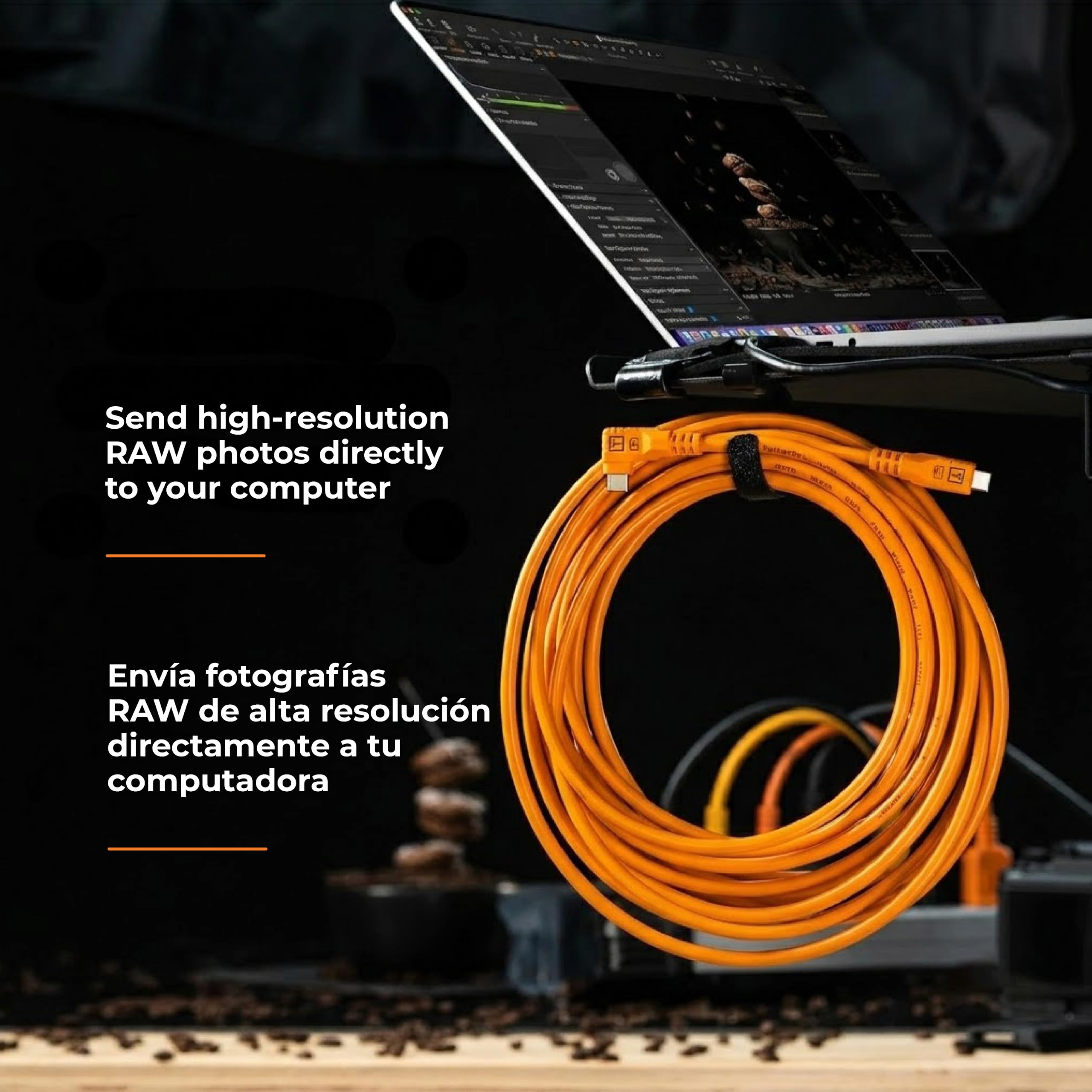 Tether Tools TetherPro Optima 10G USB Exclusive Data Transfer, cable recto a ángulo recto de 1,8 m, color naranja