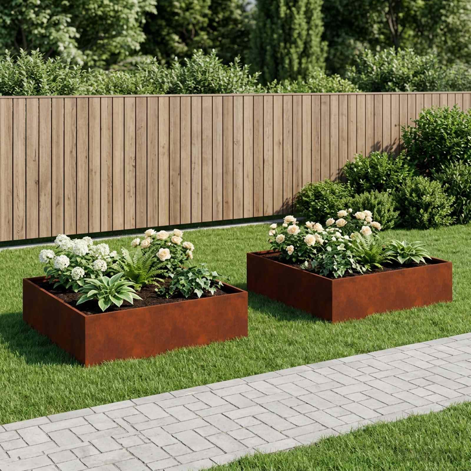 Donica ogrodowa na rośliny, 2 szt. wygląd rdzy 80 x 80 x 30 cm