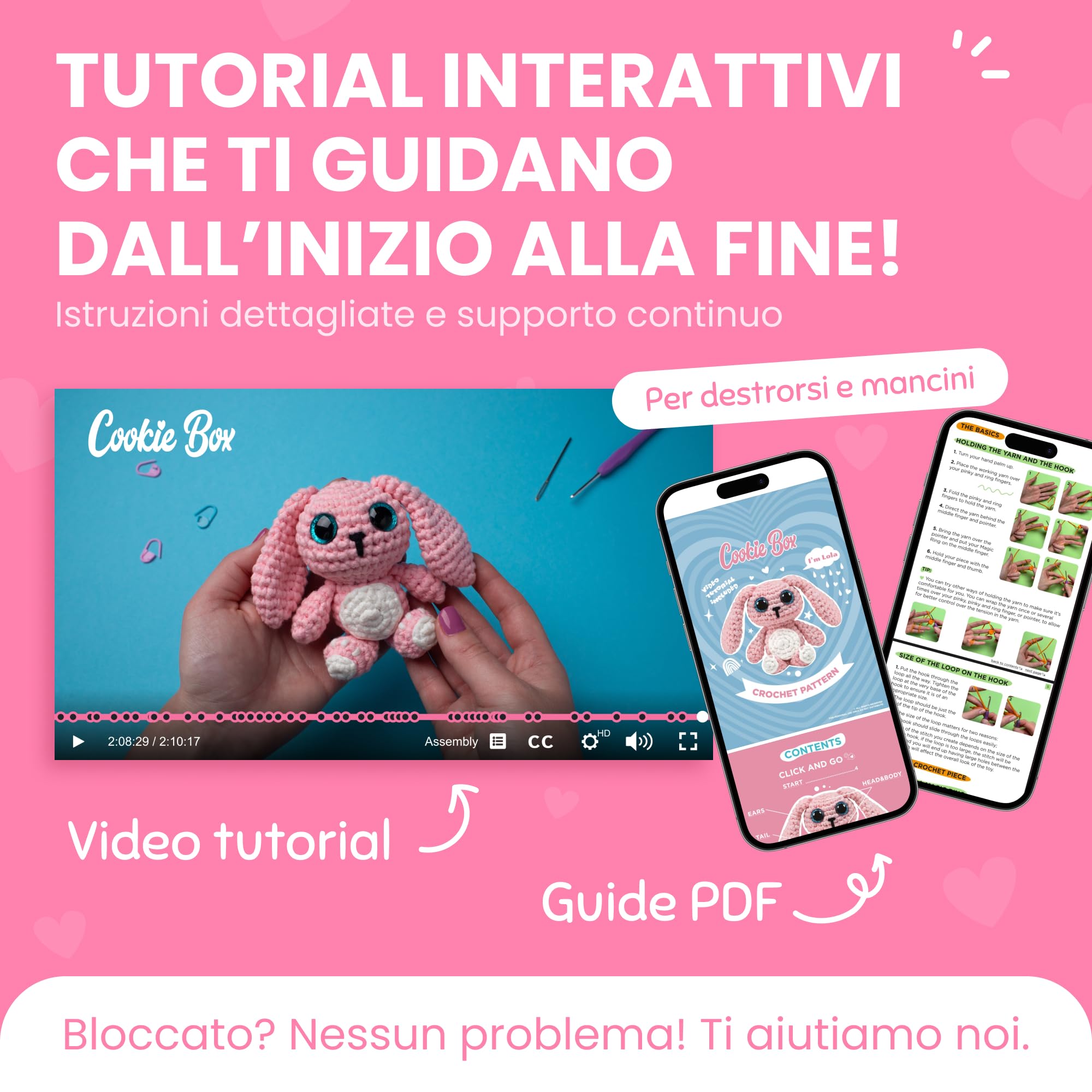 Cookie Box Kit Uncinetto per Principianti – Realizza un Amigurumi Fai-da-Te con Filato, Uncinetto, Imbottitura, PDF & Video – Regalo per Adolescenti e Adulti – Bunny Lola