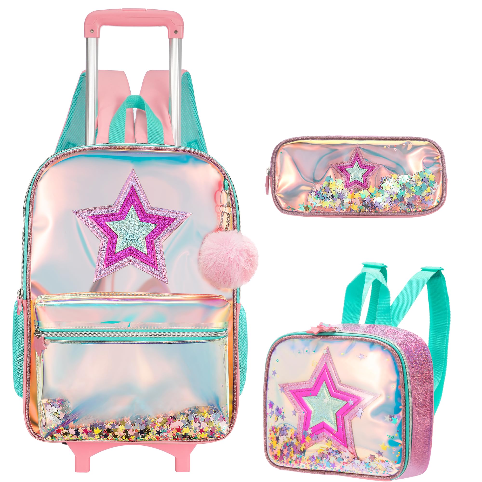 Girls' Rolling Backpack with Wheels & Lunch Box Set - Perfect for School Trips & Back to School Supplies