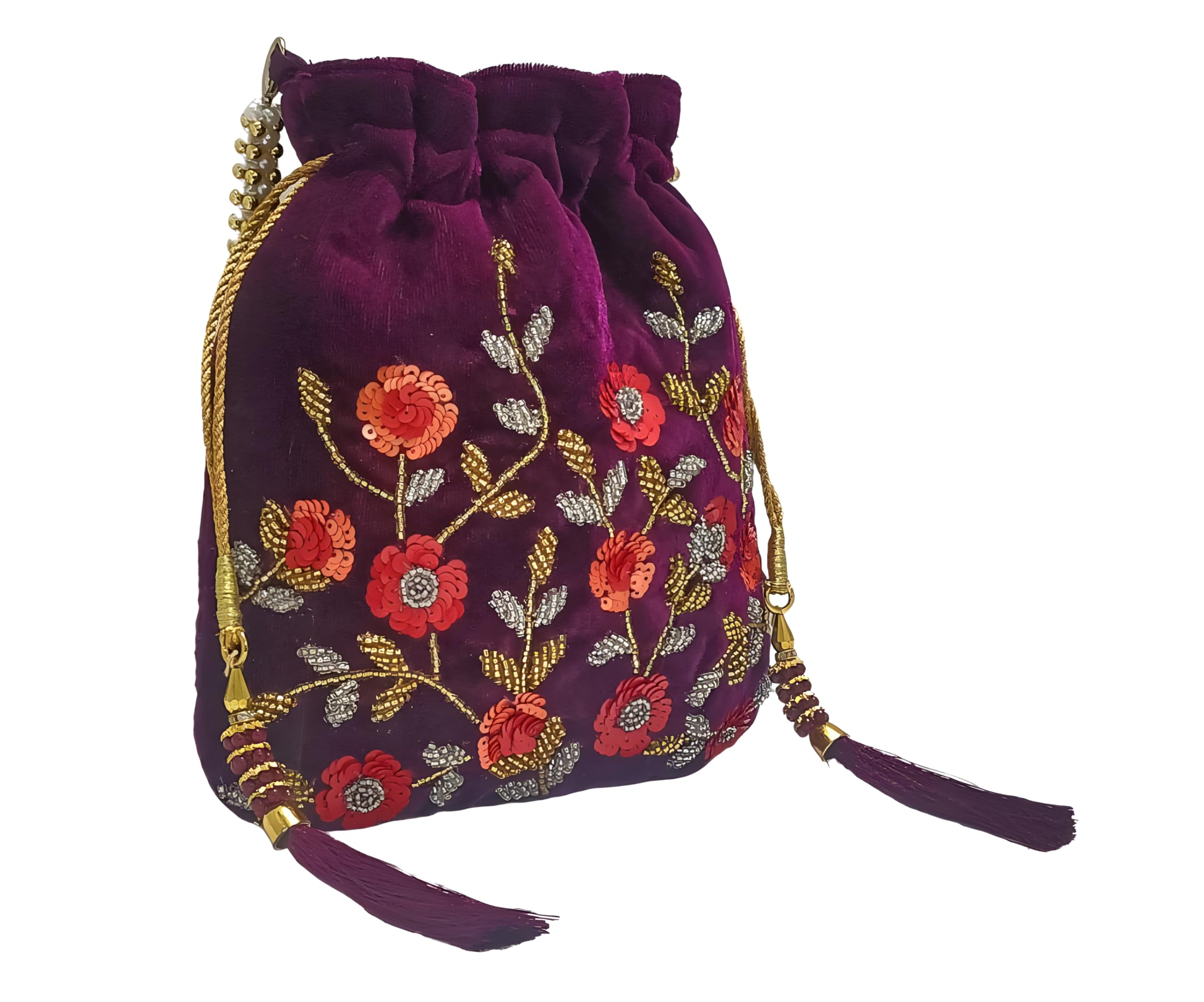 amerie fashions Embroidered Women's Wine Floral Potli Bag Purse for Party Wedding-picture-15