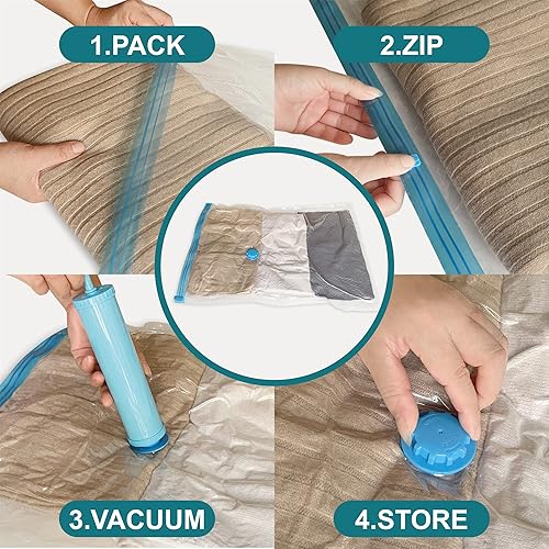 Miniatura 7 de Roomipro Bolsas de almacenamiento al vacío con bomba eléctrica, paquete de 10 bolsas medianas que ahorran espacio con bomba, bolsas selladas al