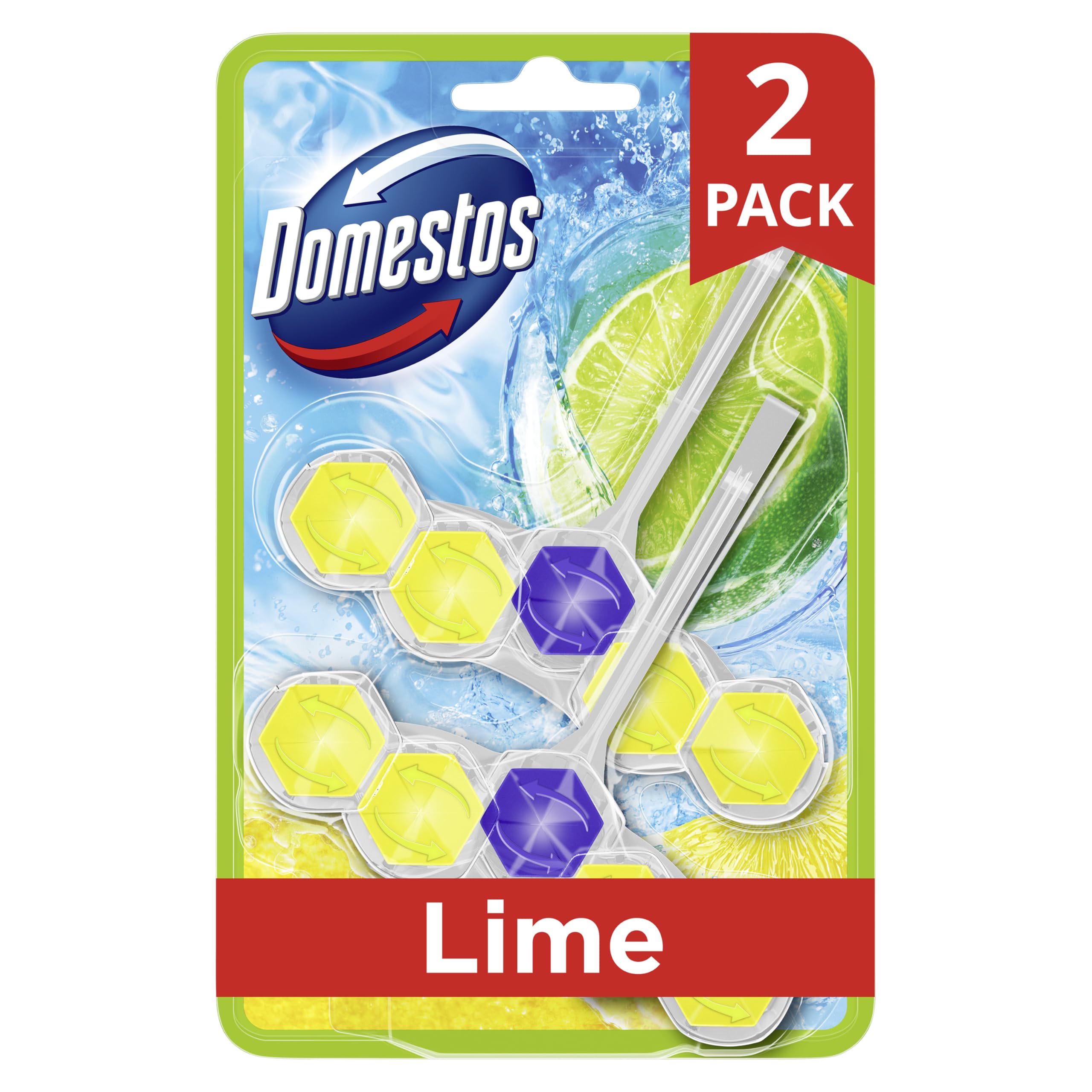 Domestos Power 5 Lime Toilet Rim Blocks toilet freshener with a long-lasting fragrance clean and freshen for up to 300 flushes 2x 50 g