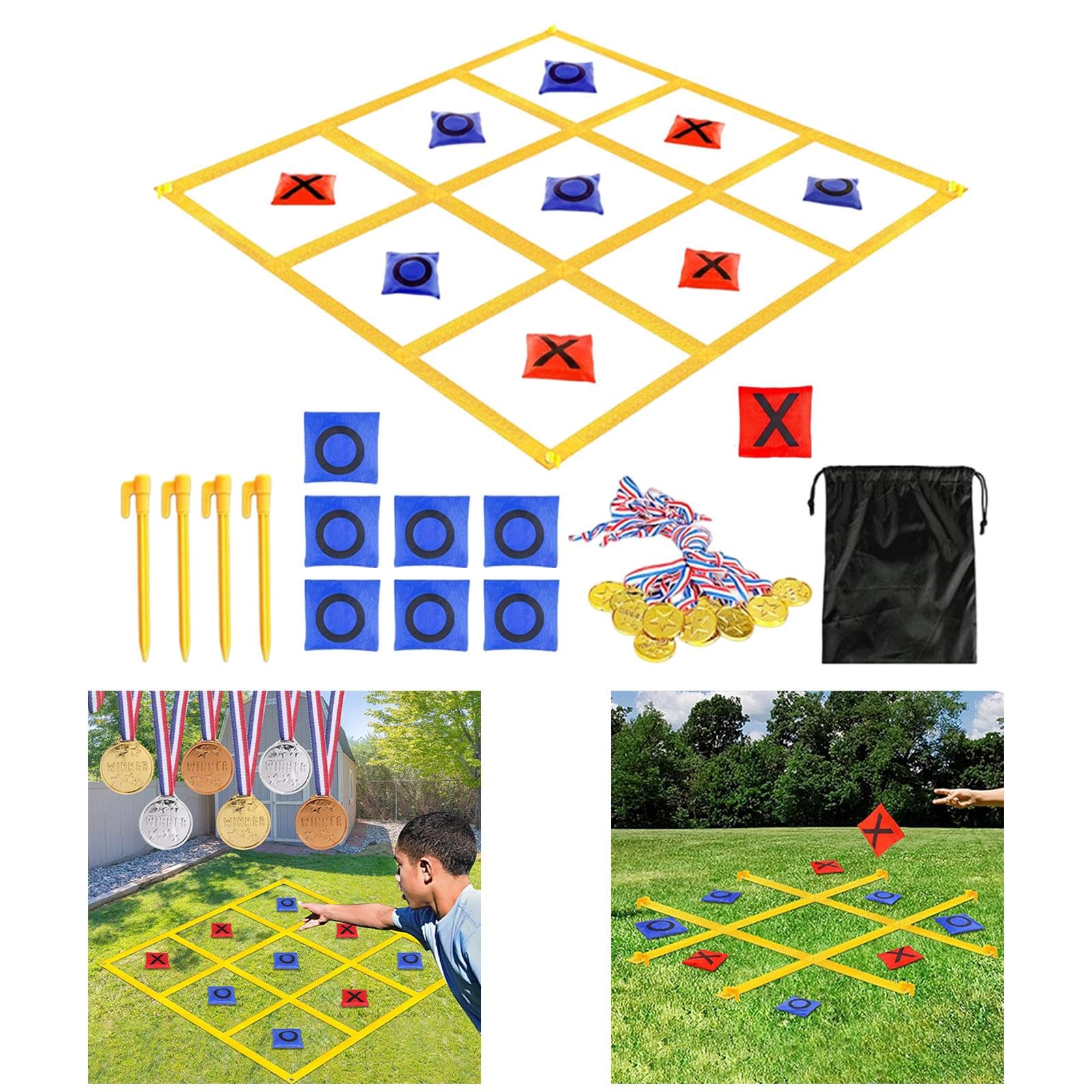 Tic Toe Spiel Outdoor Riesen Wurfspiel Set Sandbeutel Zielwurf Spielzeug Nylon für Kinder Erwachsene Eltern Kind Gemeinsames Spielen, Tic Tac Toe Blau