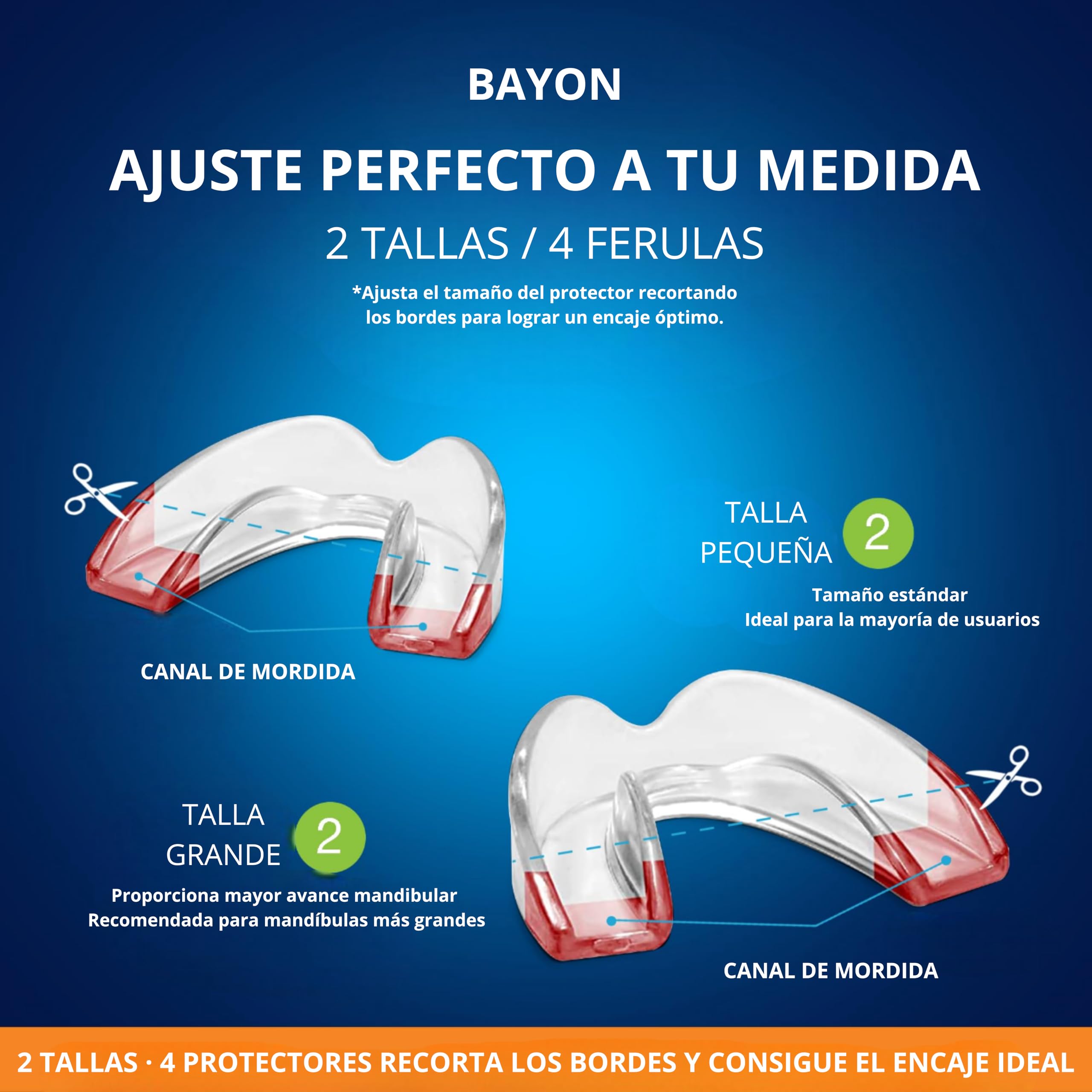 BAYON Férula Descarga Bruxismo Dental Noche – Pack 4 Unidades (2 Pequeñas + 2 Grandes) – Protector Bucal para Dormir – Férula Dental Anti Bruxismo Ajustable y Reutilizable — view 3
