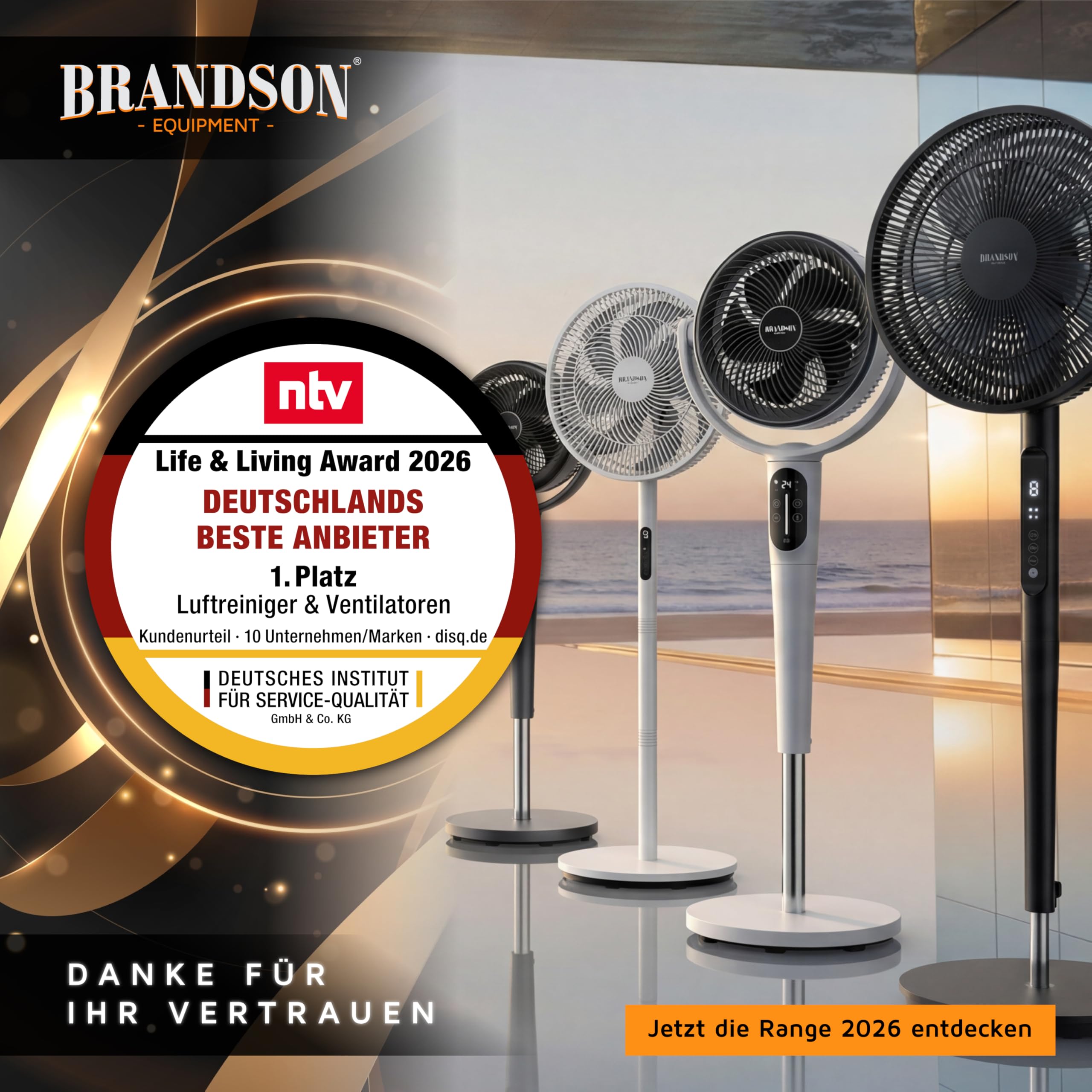 Brandson 3D Dual Blade Standventilator ECO Line DC Motor leise 9 Geschwindigkeitsstufen Fernbedienung energieeffizient