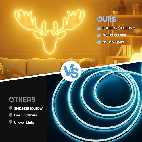 Miniatura 3 de DELight Tira de luces RGB de neón de 100 pies con sistema de canal en U de plástico de 2 pulgadas, 10 unidades, aplicación y control remoto, CA de