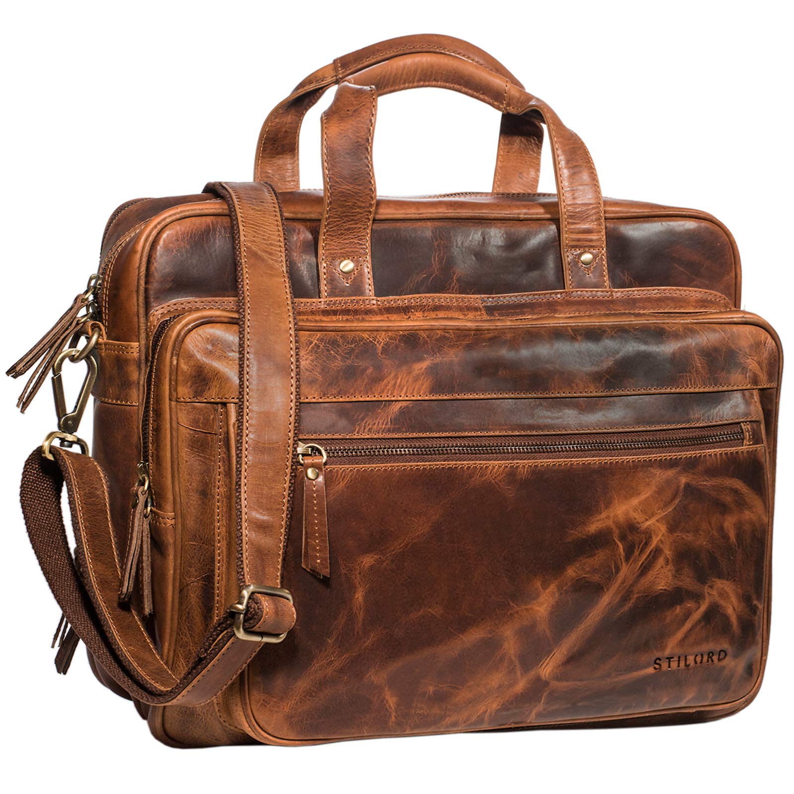 STILORD "Walt" Borsa da lavoro uomo donna in pelle vintage Grande porta documenti da Insegnante Professore a tracolla per l'Ufficio A4 raccoglitori in cuoio Colore:marrone medio