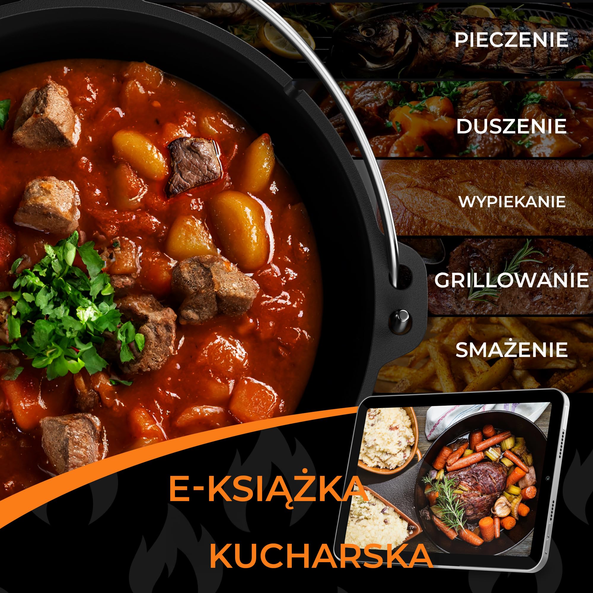 Set Pentola Olandese in Ghisa 4,5L – Pentola Pre‑Stagionata con Sollevacoperchio Pratico e Sottopentola in Acciaio Inox, Perfetta come Forno Olandese per Pane, Stufati, Arrosti e BBQ