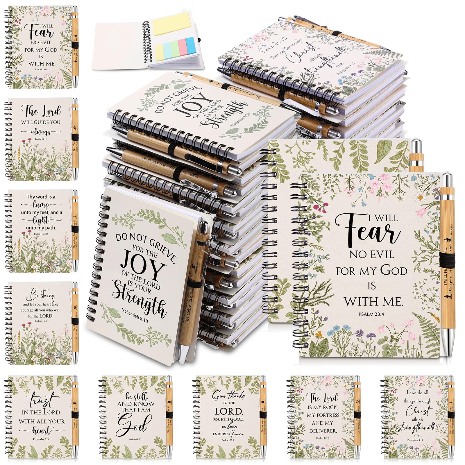 60 Sets Christian Gifts Bulk Spiral Notebook with Sticky Note Pen, White