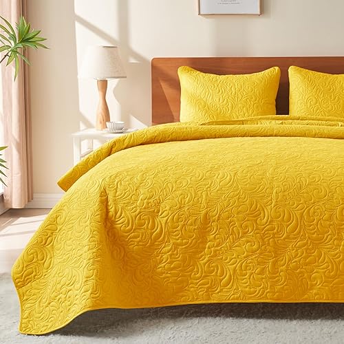 Miniatura 20 de JYHOPE Juego de edredón naranja tamaño Queen/Full, juego de edredón ligero de verano, colcha suave y transpirable para todas las estaciones, Patrón