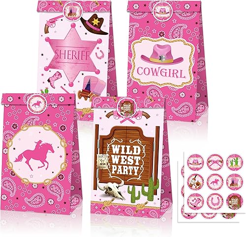 NA - 12 bolsas de regalo para fiesta de vaquera, bolsas de regalo de vaquera occidental con calcomanías para fiesta temática de vaquera occidental,