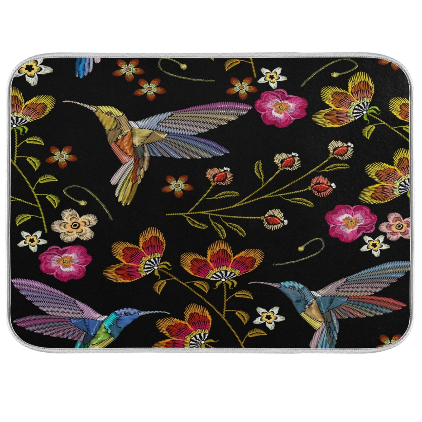 Polyester Dish Drying Mat Hummingbird Drying Mat for Kitchen Counter 24 x 18 inch Dish Dry Mat Absorbent Pad with Hanging Loop